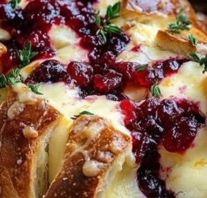 Garlic Herb Sourdough Bread Stuffed with Brie and Cranberry Sauce ...